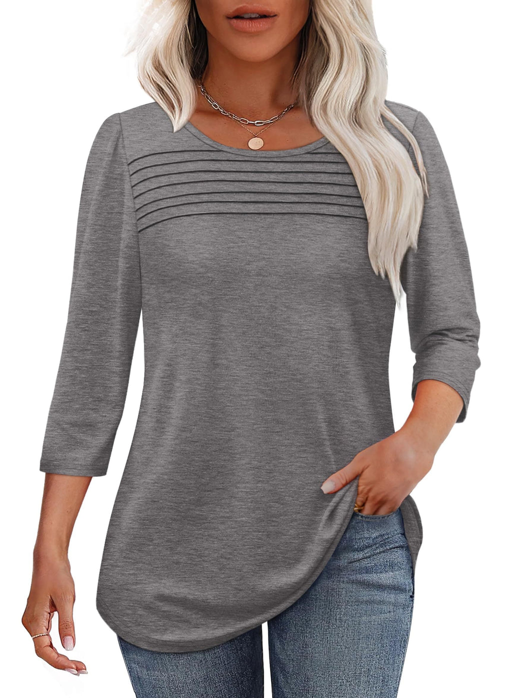 Womens Stylish Pleat Top Gray