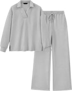 Mireya Textured V‑Neck Lounge Two‑Piece Set