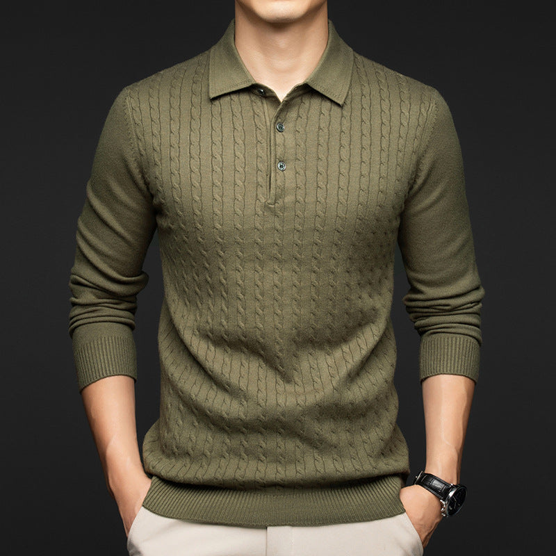 Men's Cable-Knit Polo Shirt-MODAUTLET