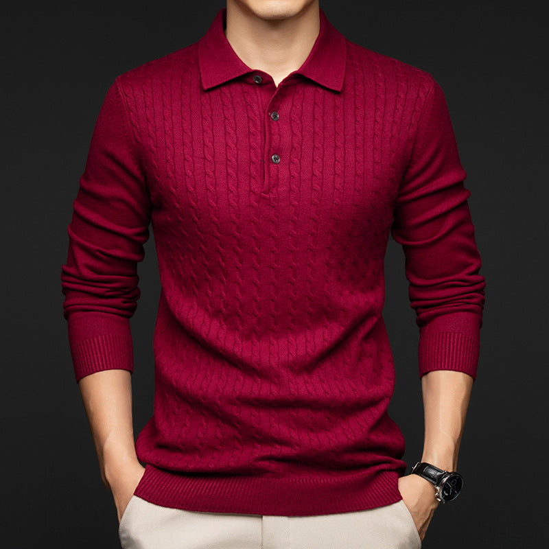 Men's Cable-Knit Polo Shirt-MODAUTLET