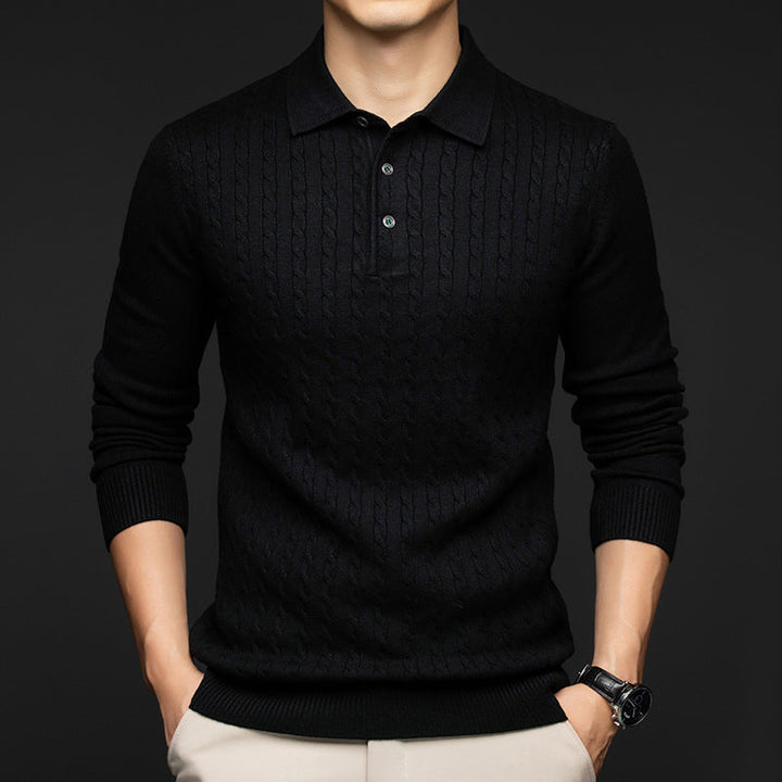 Men's Cable-Knit Polo Shirt-MODAUTLET