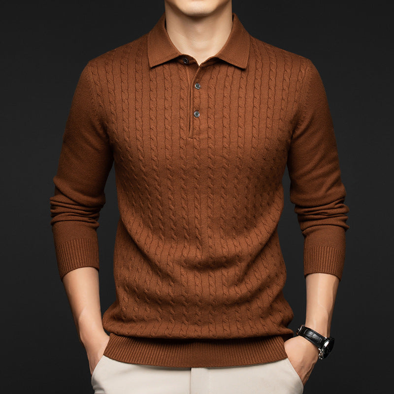 Men's Cable-Knit Polo Shirt-MODAUTLET