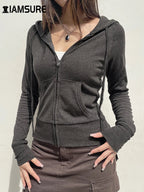 Women's Hoodie Tracksuit Sweatshirt - Casual Streetwear Dark Grey