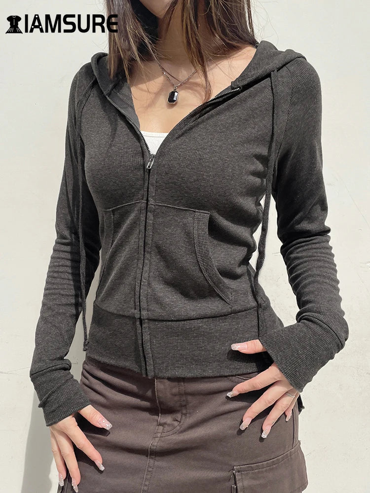 Women's Hoodie Tracksuit Sweatshirt - Casual Streetwear Dark Grey