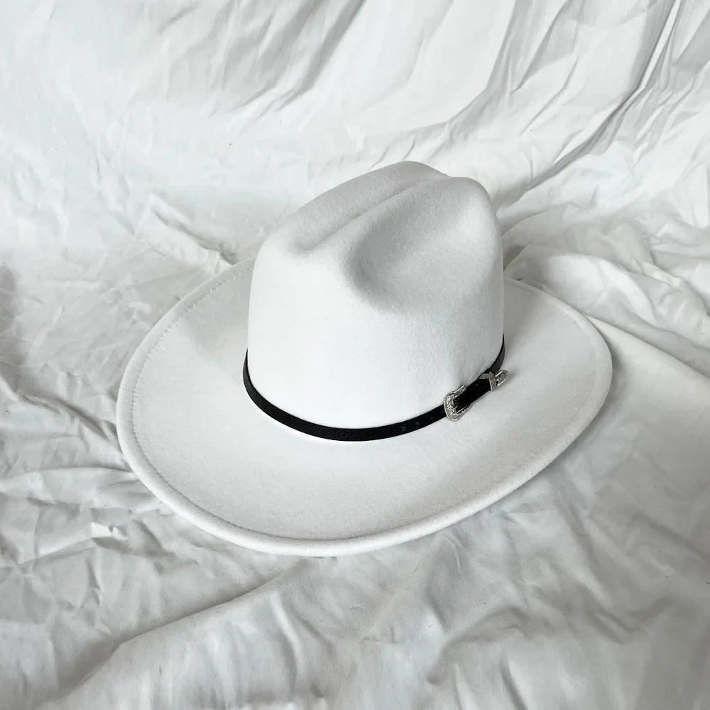 Vintage Western Cowboy Hat – Adjustable Leather Wide Brim White 57-59CM