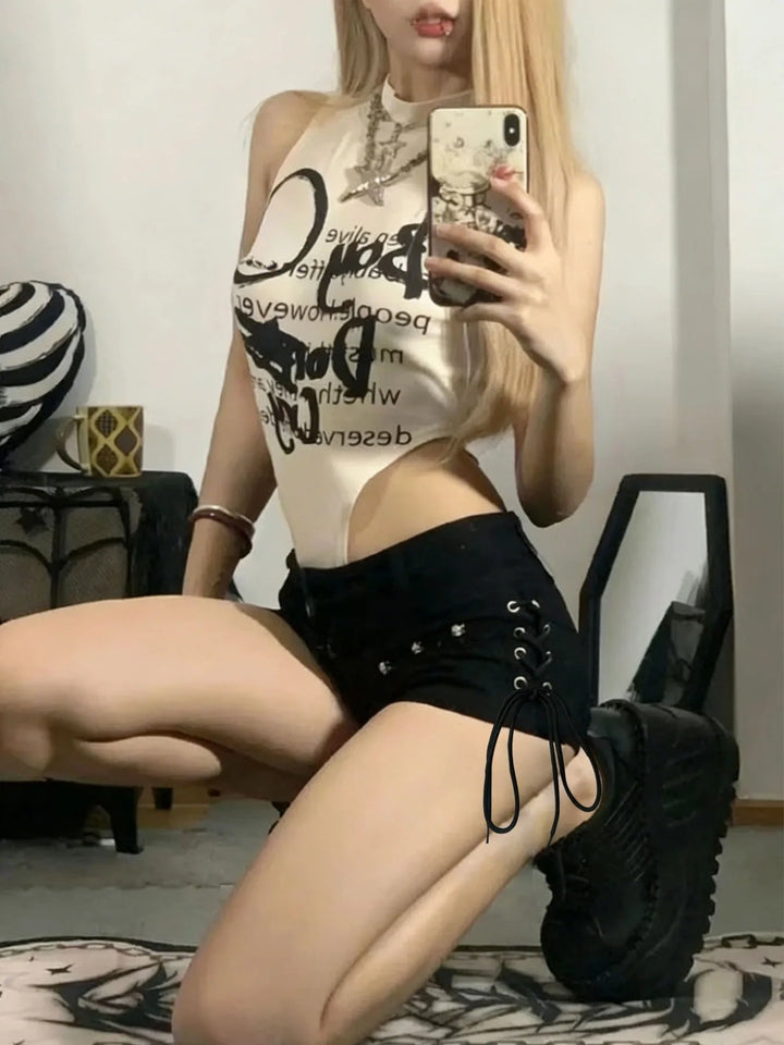 Women's Skinny Lace-up Streetwear Shorts for Daily Fashion