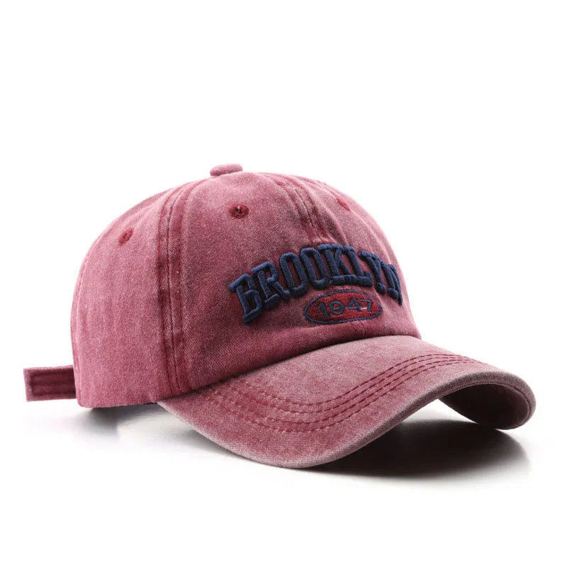 Adjustable Retro Brooklyn Embroidered Baseball Cap Wine Red