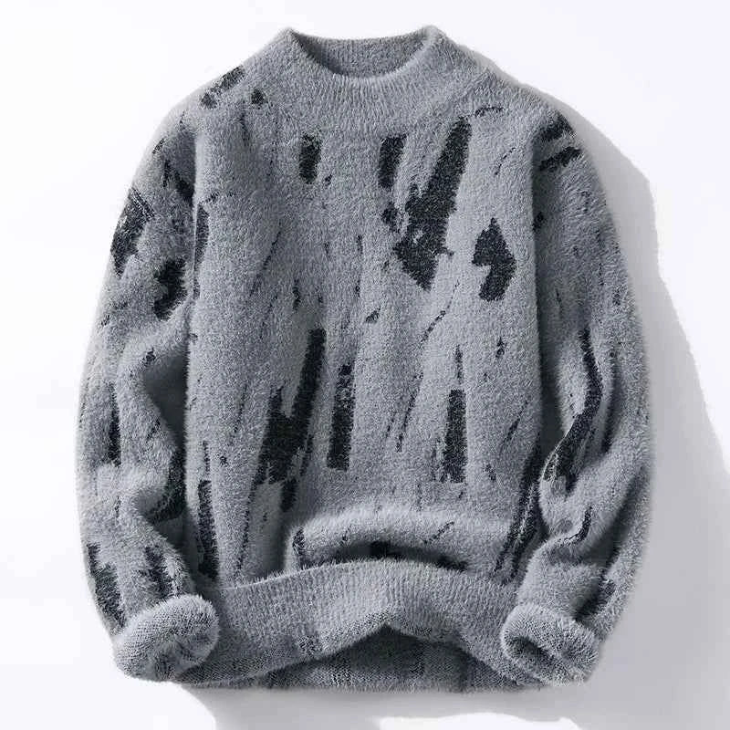 Abstract Pattern Knit Sweater - Cozy Winter Essential Grey