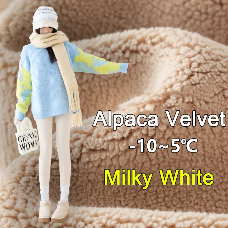 Women's High Waist Fleece Shark Skin Leggings - Cozy & Slimming Fit Alpaca Velvet-White