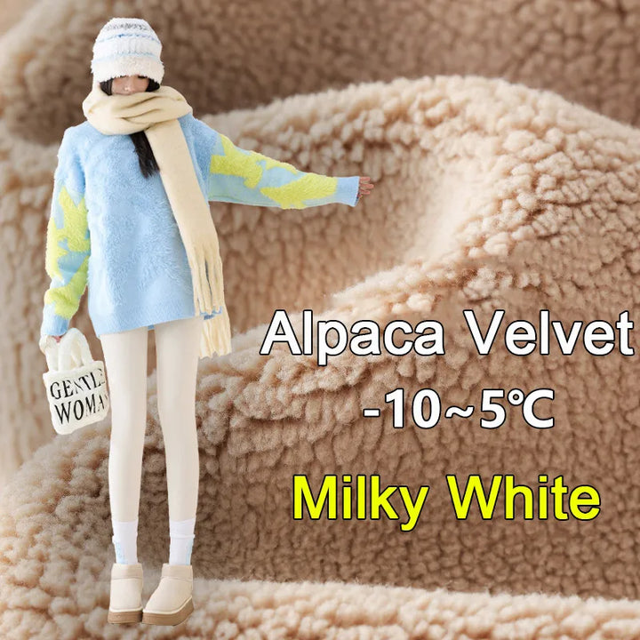 Women's High Waist Fleece Shark Skin Leggings - Cozy & Slimming Fit Alpaca Velvet-White