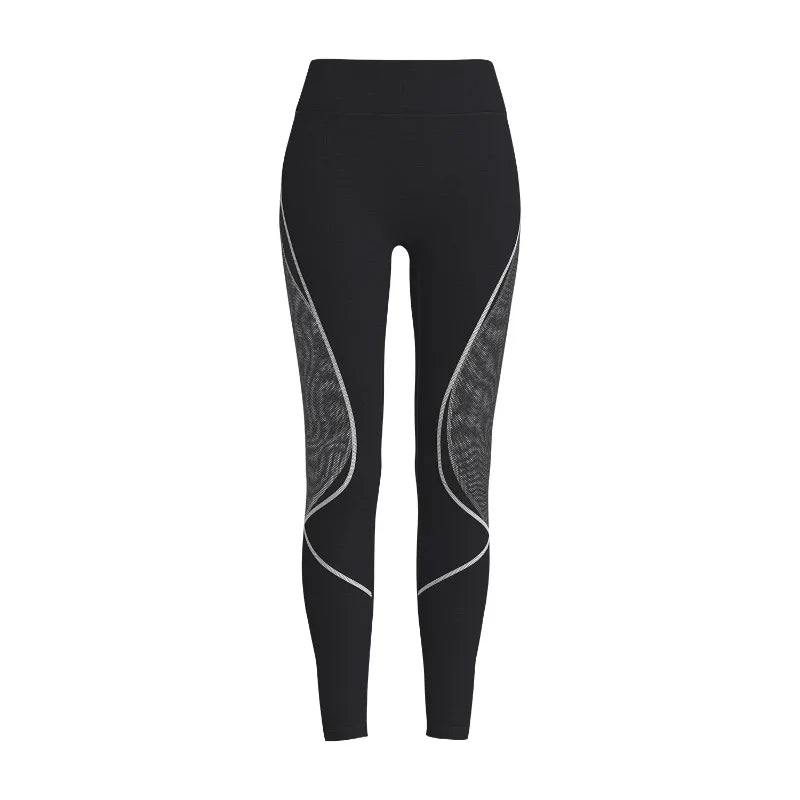 Women's High-Waist Color-Block Mesh Yoga Pants for Workouts