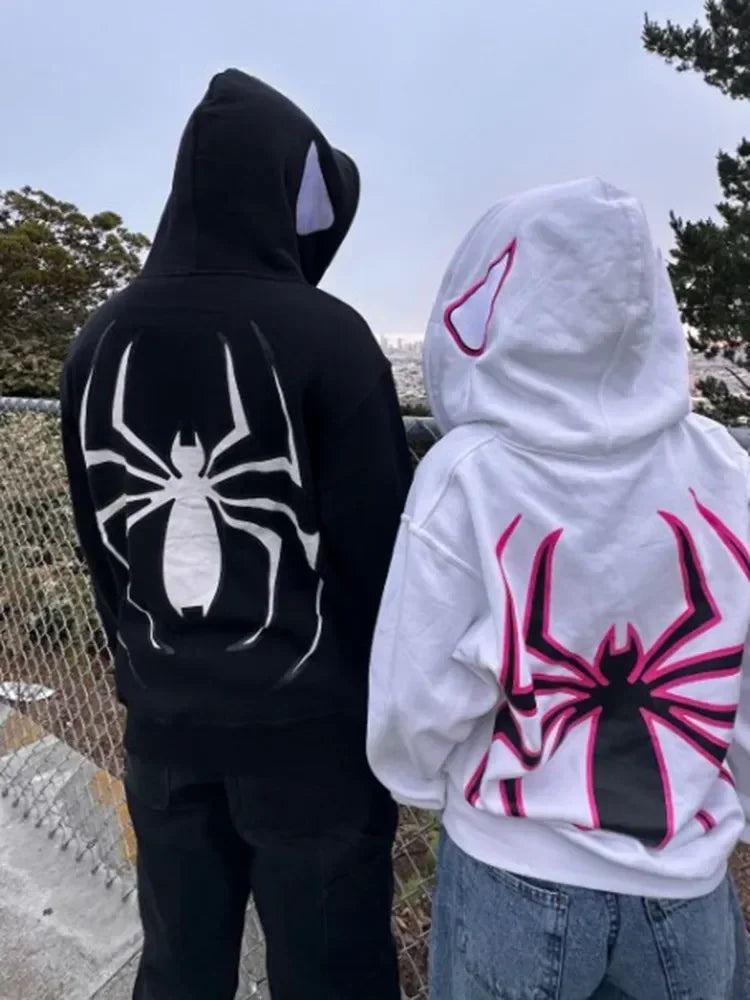 Spider Print Hoodie Unisex Gothic Streetwear Pullover