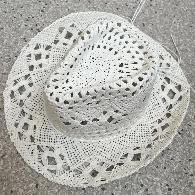 Bohemian Straw Cowboy Hat with Wooden Beads – Perfect for Sun Protection white 3 M (56-58cm)