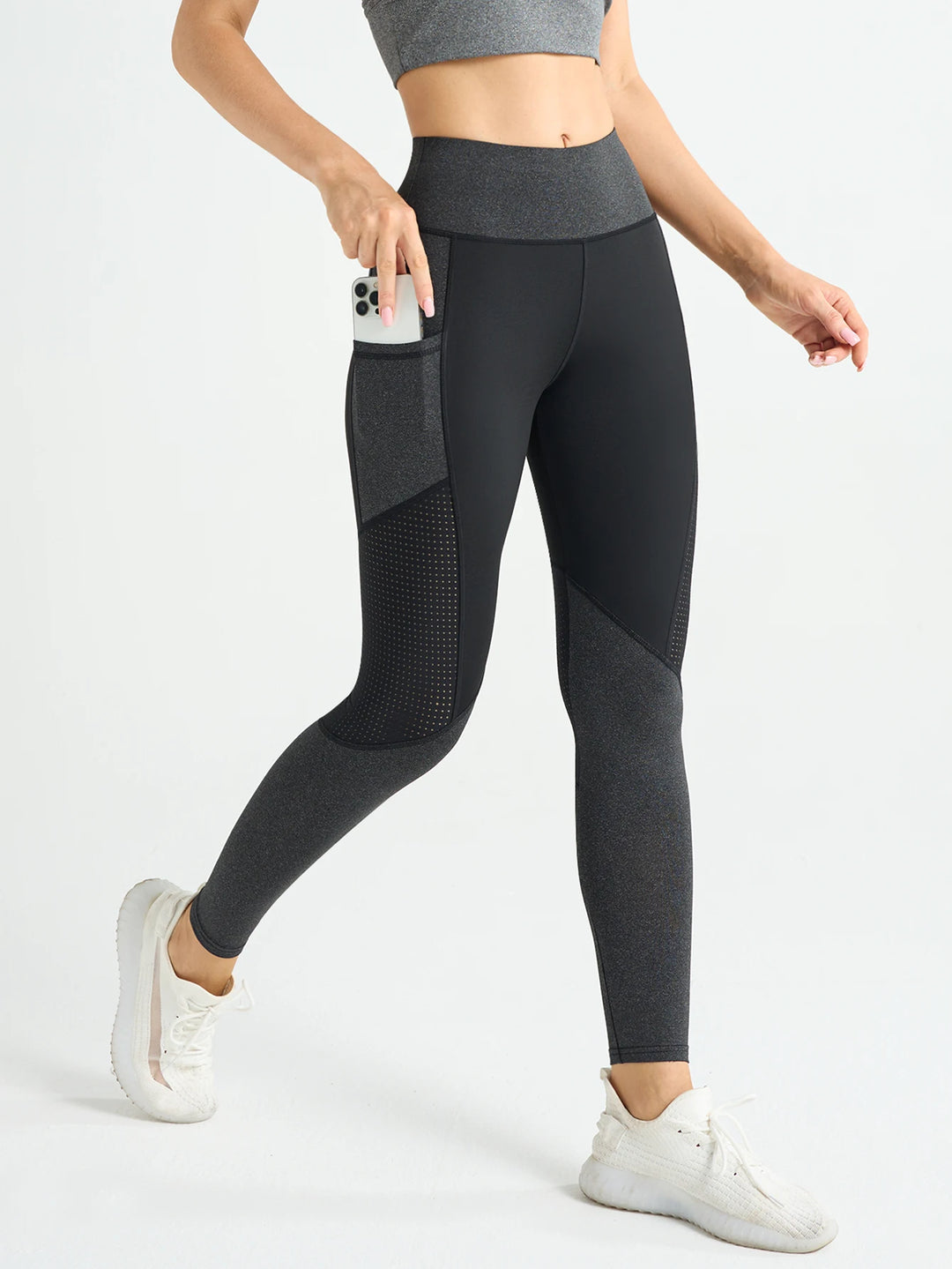 Leggings de yoga pour femme à taille haute en mesh perforé pour l'entraînement