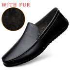 Men's Casual Soft Loafers Black with fur