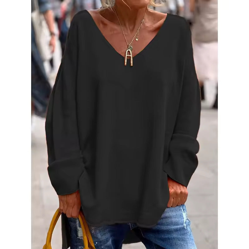 Women's Modern V-Neck Blouse Black