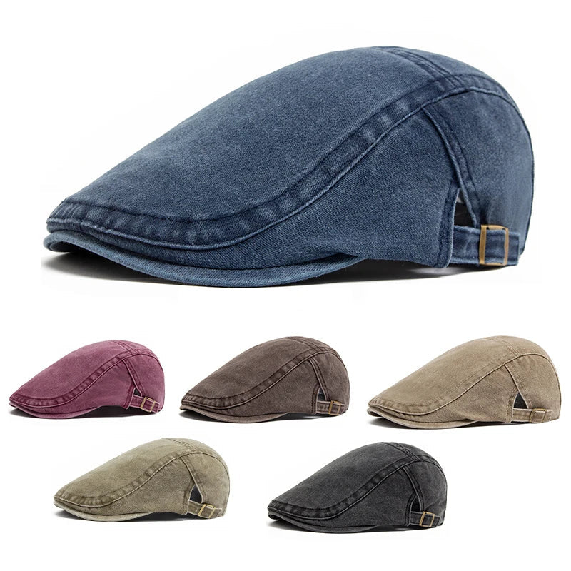Unisex Vintage Cotton Beret with Adjustable Flat Visor-MODAUTLET