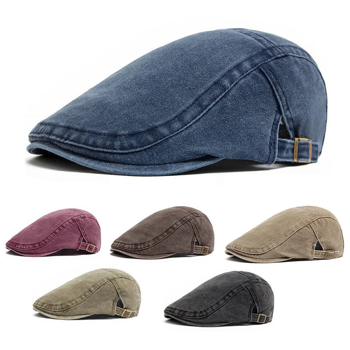 Unisex Vintage Cotton Beret with Adjustable Flat Visor-MODAUTLET