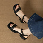 Women's Breathable Open Toe Sandals with Low Square Heel