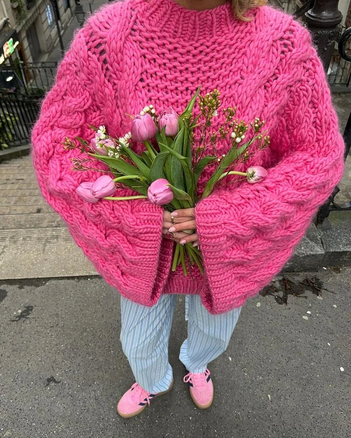 Women’s Oversized Khaki Sweater – Cozy Loose-Fit Knit Pullover for Autumn & Winter Pink