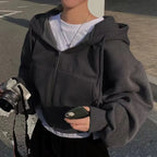 Y2K Cropped Zip Up Hoodie For Women Streetwear Jacket black