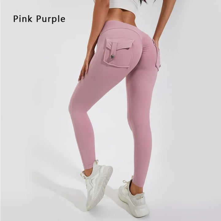 Women's Breathable Yoga Pants with Butt Pocket, Comfortable Leggings Pink Purple