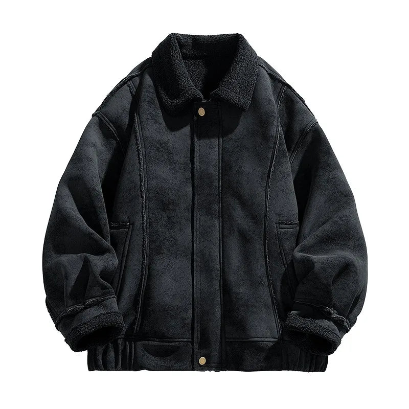 Men's Suede Shearling Jacket - Stylish and Cozy Outerwear Black