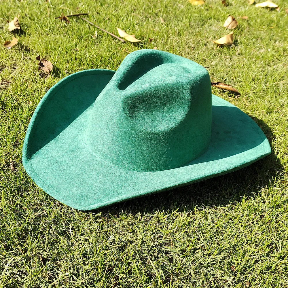 Adjustable Suede Wide-Brim Cowboy Fedora Hat-MODAUTLET