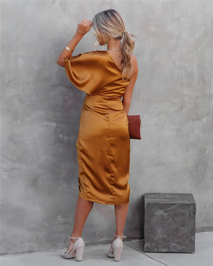 Ava | Damen Midi-Kleid mit Einem Schulterriemen und Wickeldesign für Eleganten Stil