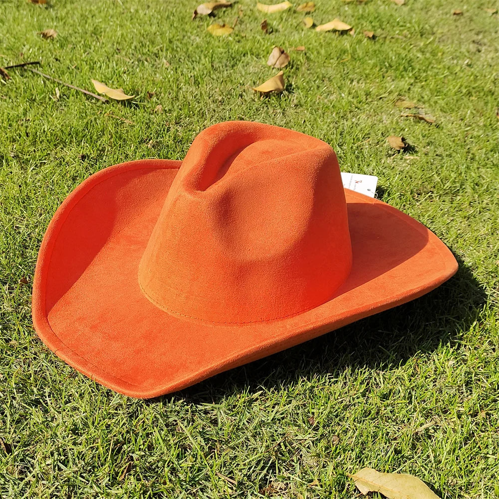 Adjustable Suede Wide-Brim Cowboy Fedora Hat-MODAUTLET