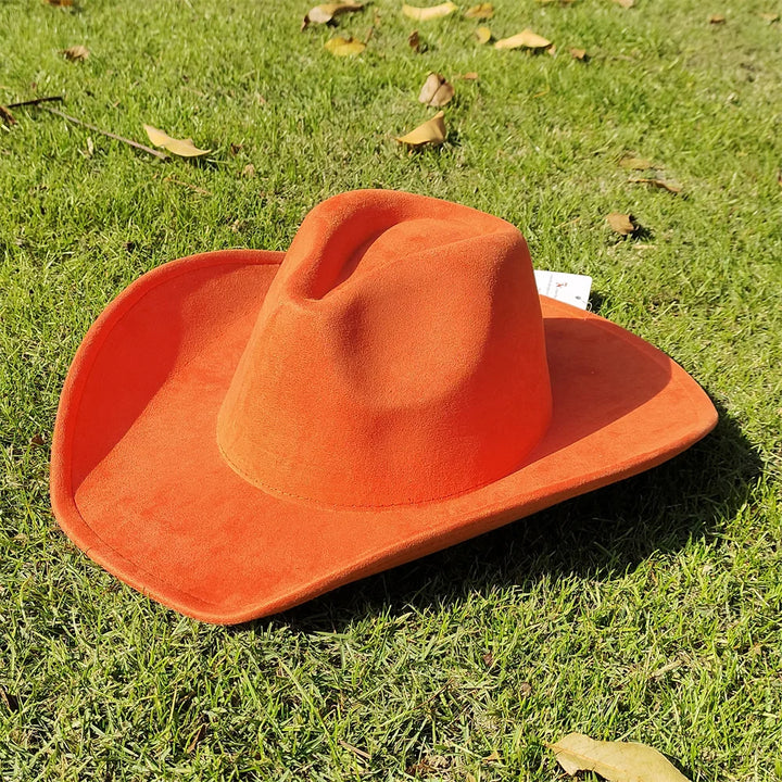 Adjustable Suede Wide-Brim Cowboy Fedora Hat-MODAUTLET