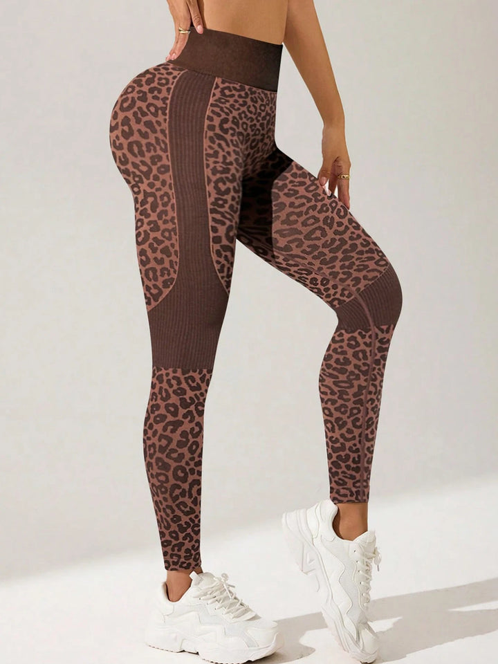 Dameleggings med leopardprint og høj talje med mavekontrol