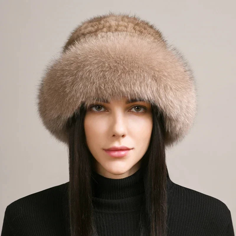 Mink Fur Hat With Knitted Base For Luxurious Warmth