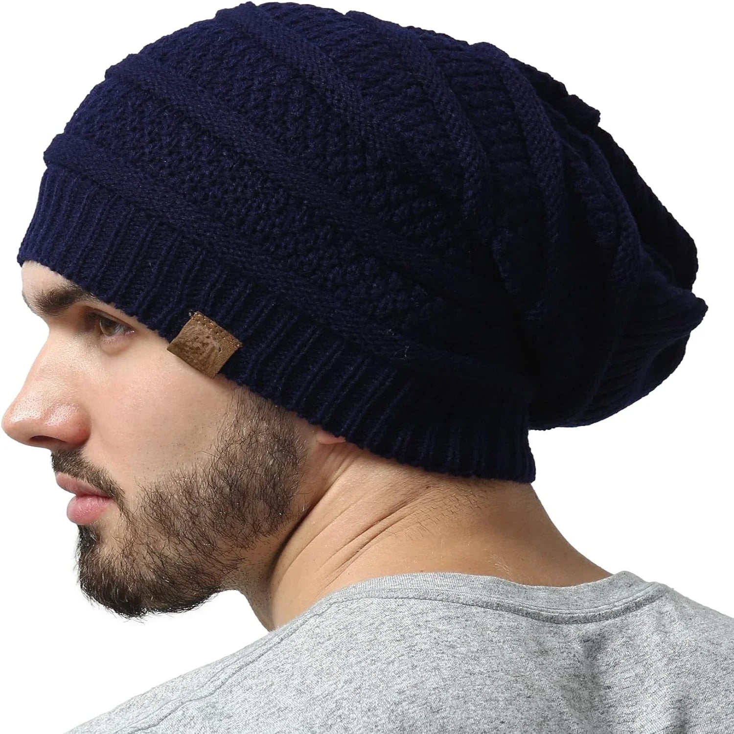 Cozy Knitted Beanie with Fur Lining Navy Blue
