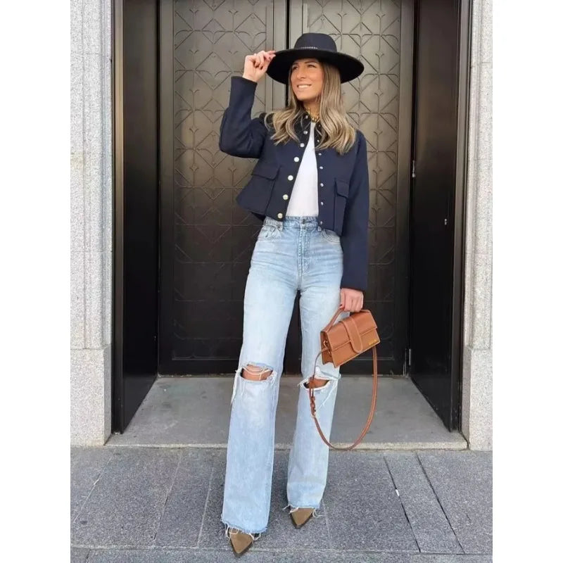 Stylish Wool Cropped Jacket in Heather