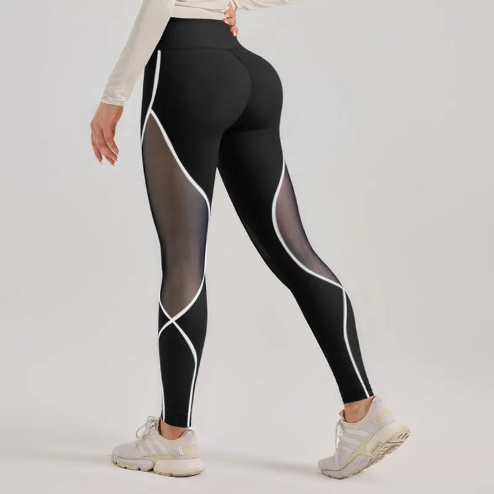 Women's High-Waist Color-Block Mesh Yoga Pants for Workouts