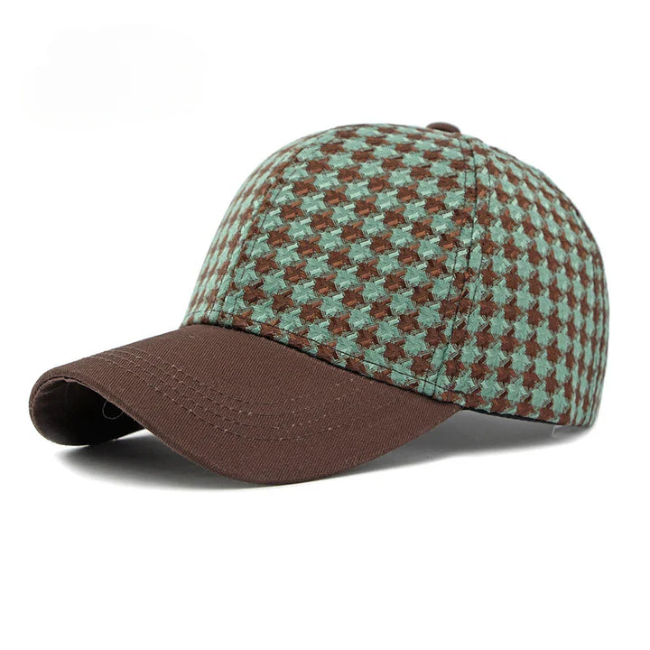 Houndstooth Pattern Canvas Cap-MODAUTLET