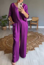 Summer Short-sleeved T-shirt Two-piece Set For Women PURPLE