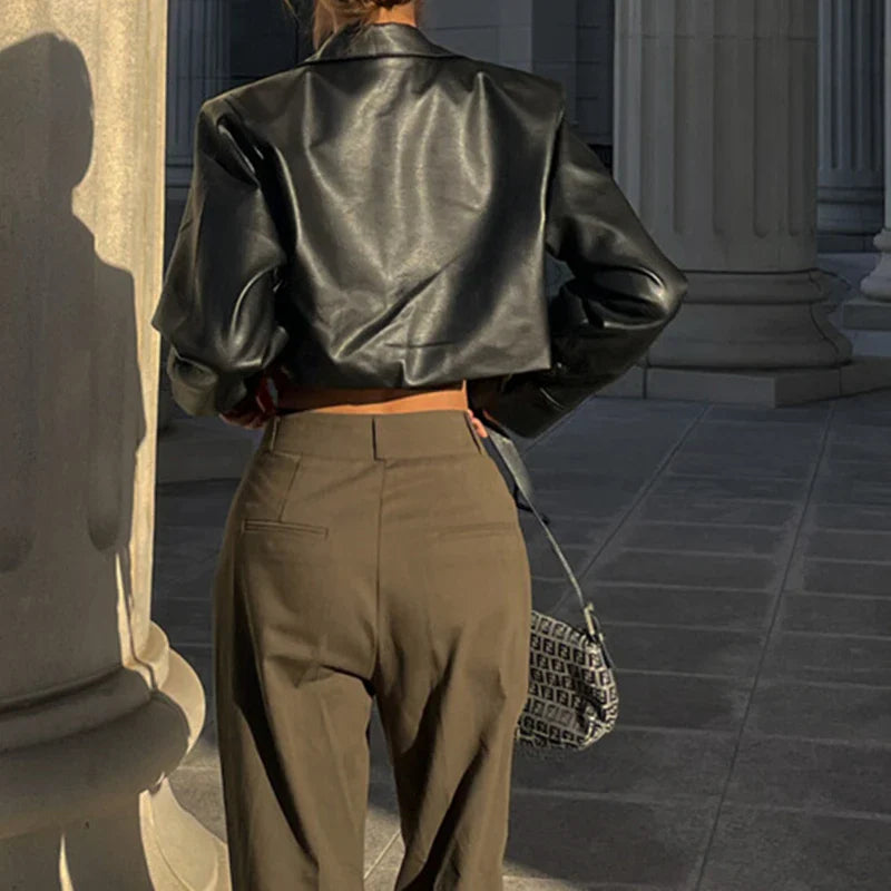 Stylish Faux Leather Cropped Jacket