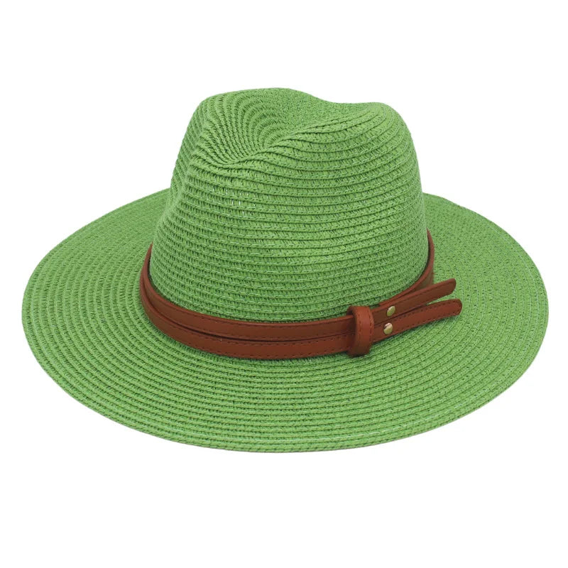Breathable Straw Panama Sun Hat With Wide Brim Protection Green