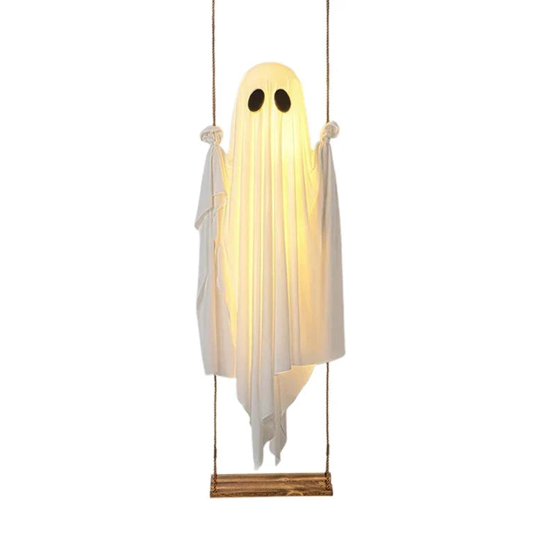Halloween-Geisterschaukel für den Außenbereich mit Lichterkette zur Veranda-Dekoration