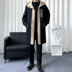 Men's Colour-Blocked Hooded Overcoat Jacket Black