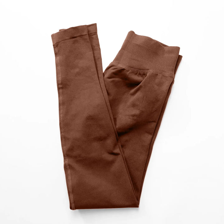 Women's Seamless Yoga Leggings with Low Rib Waistband for Fitness Dark Brown