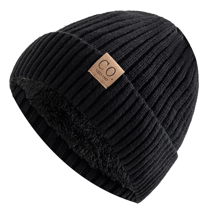 Unisex Two-Tone Knit Beanie with Fur Lining Black 56cm-60cm