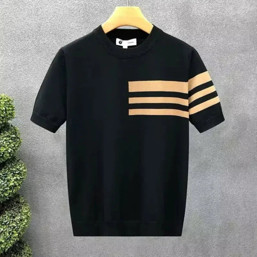 Contrast-Stripe Knit Tee for Stylish Comfort Black