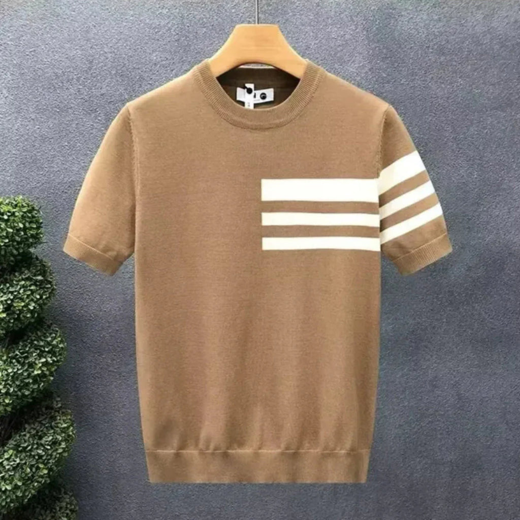 Contrast-Stripe Knit Tee for Stylish Comfort Brown