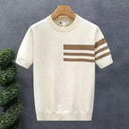 Contrast-Stripe Knit Tee for Stylish Comfort Cream