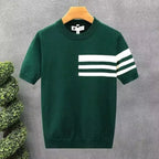 Contrast-Stripe Knit Tee for Stylish Comfort Green