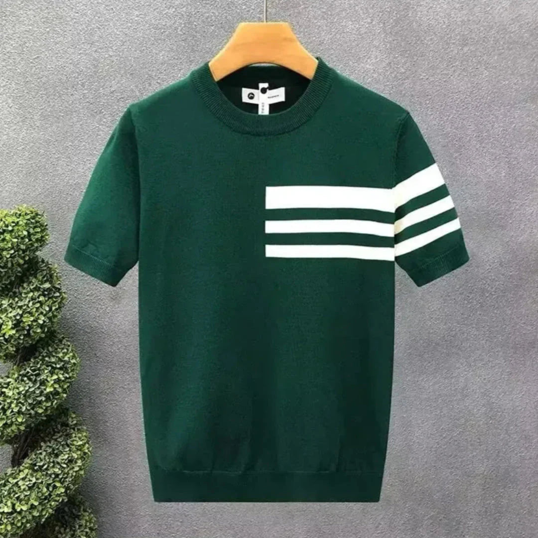Contrast-Stripe Knit Tee for Stylish Comfort Green