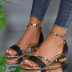 Women's Supportive Orthopedic Sandals with Gold Chain Detail